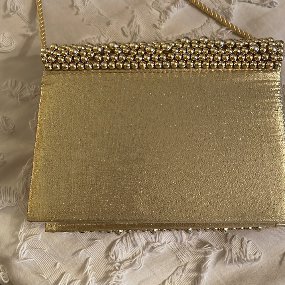 Ladies gold evening bag w/strap - Picture 4 of 4